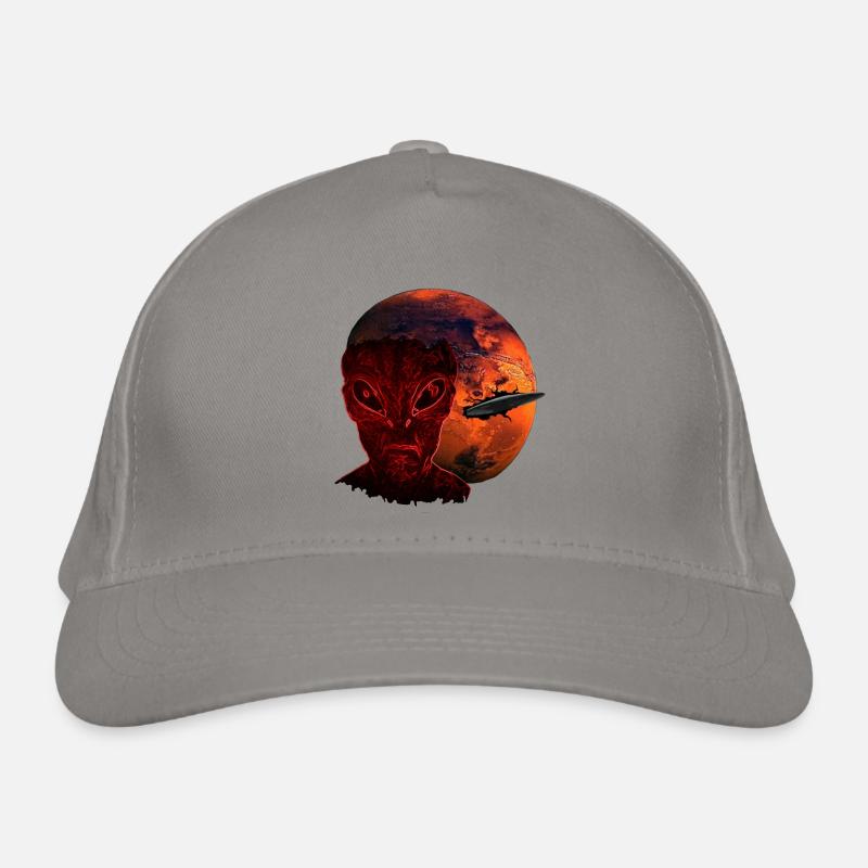 Alien &Mars mit UFO - Bio-Baseballkappe - Hellgrau