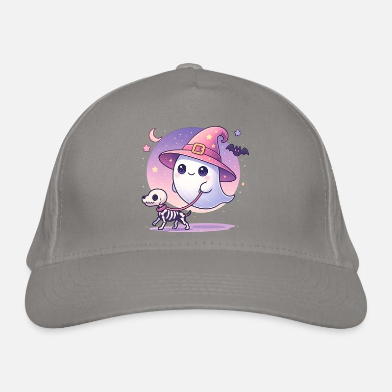 Pinker Hexen‑Geist mit Skelett‑Hund – Halloween Bio-Baseballkappe
