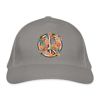 Blumen und Friedenszeichen - Bio-Baseballkappe - Hellgrau - Vorne