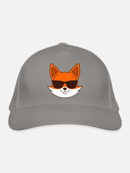 Fuchs mit Sonnenbrille - Bio-Baseballkappe - Hellgrau