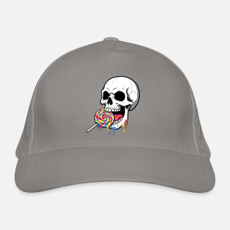 Schädel beißend Bunte Süßigkeiten - Bio-Baseballkappe - Hellgrau