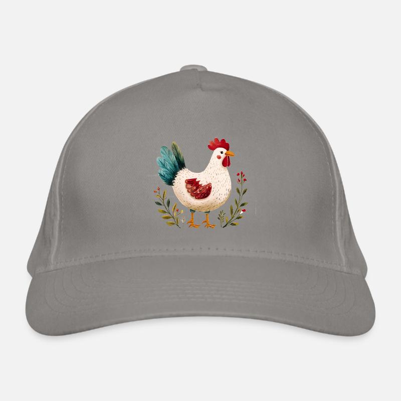 Rustikales Huhn Illustriert Blumen - Bio-Baseballkappe - Hellgrau