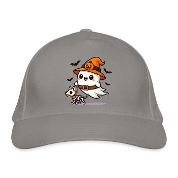 Geist geht gassi mit Skelett‑Hund Halloween Shirt - Bio-Baseballkappe - Hellgrau - Vorne