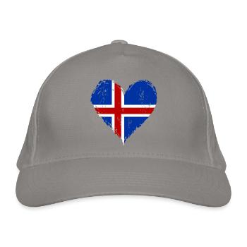 Island Herzflagge Grunge - Bio-Baseballkappe - Hellgrau - Vorne