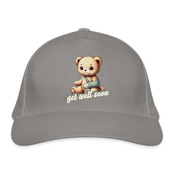 herzerwärmendes Kuscheltier - Teddy bringt Trost - Bio-Baseballkappe - Hellgrau - Vorne