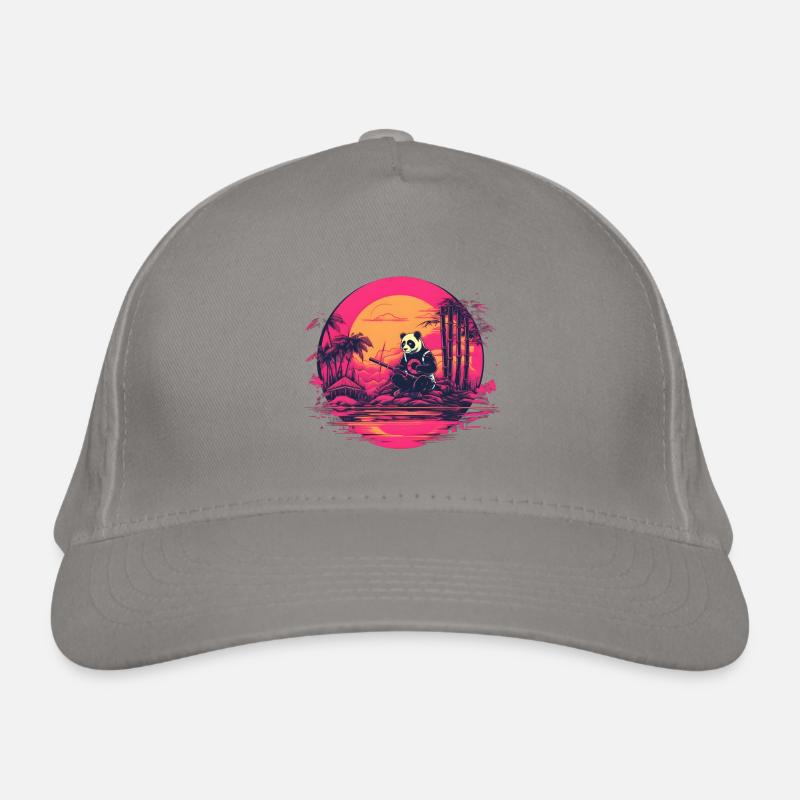 Synthwave Panda Japon Coucher de soleil Casquette classique bio