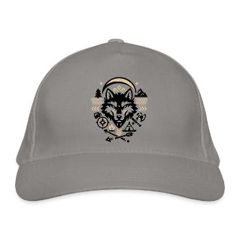 Wolfskopf Tribal Zelten Outdoor Design - Bio-Baseballkappe - Hellgrau - Vorne