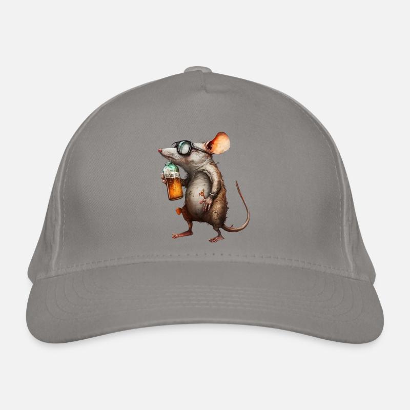 Funny beer mouse with glasses Organic Baseball Cap