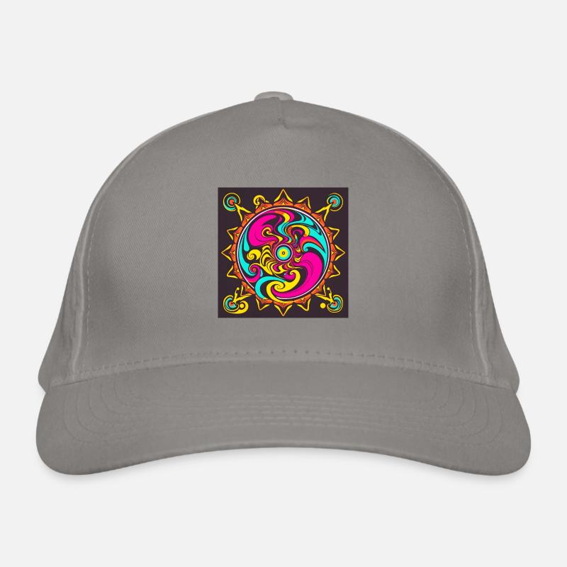 Conception de soleil psychédélique aux couleurs vives Casquette classique bio