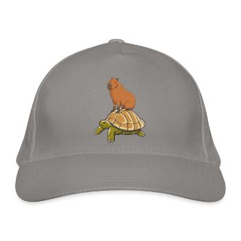 Capybara reitet eine Schildkröte - Bio-Baseballkappe - Hellgrau - Vorne