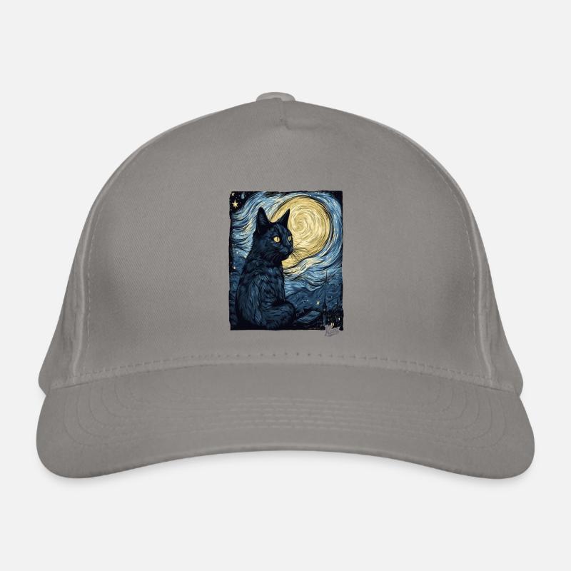 Nuit étoilée et chat noir Casquette classique bio