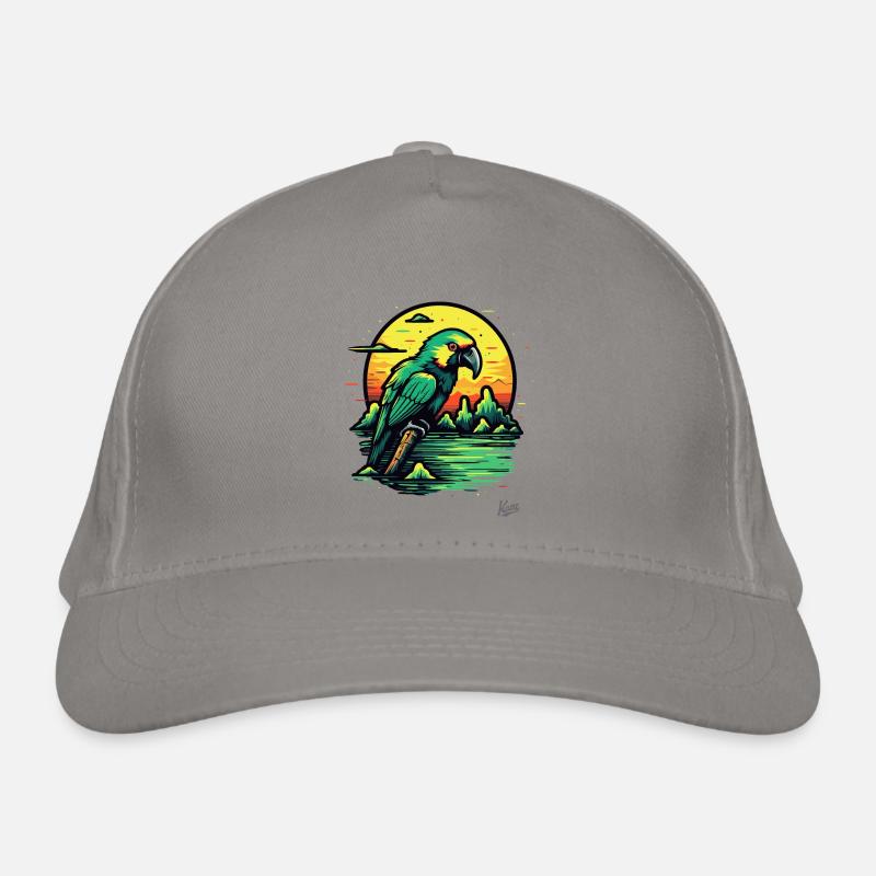 Sunset and a green parrot Organic Baseball Cap