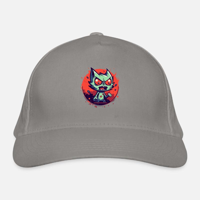 Crazy Funny Aggro Cat - Organic Baseball Cap - light grey