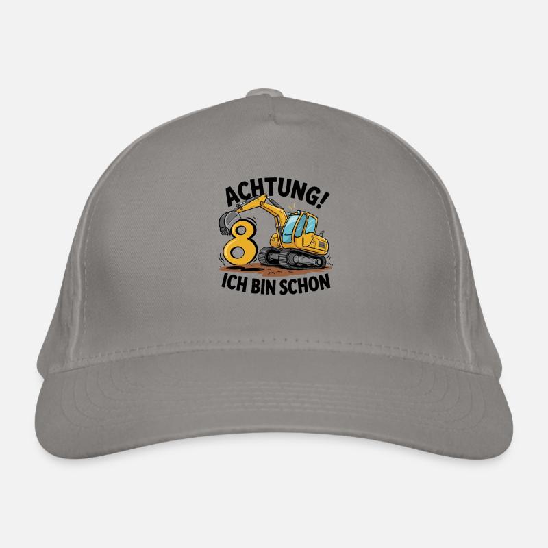 8th Birthday 8 Years Excavator Construction Vehicle Construction Site Organic Baseball Cap