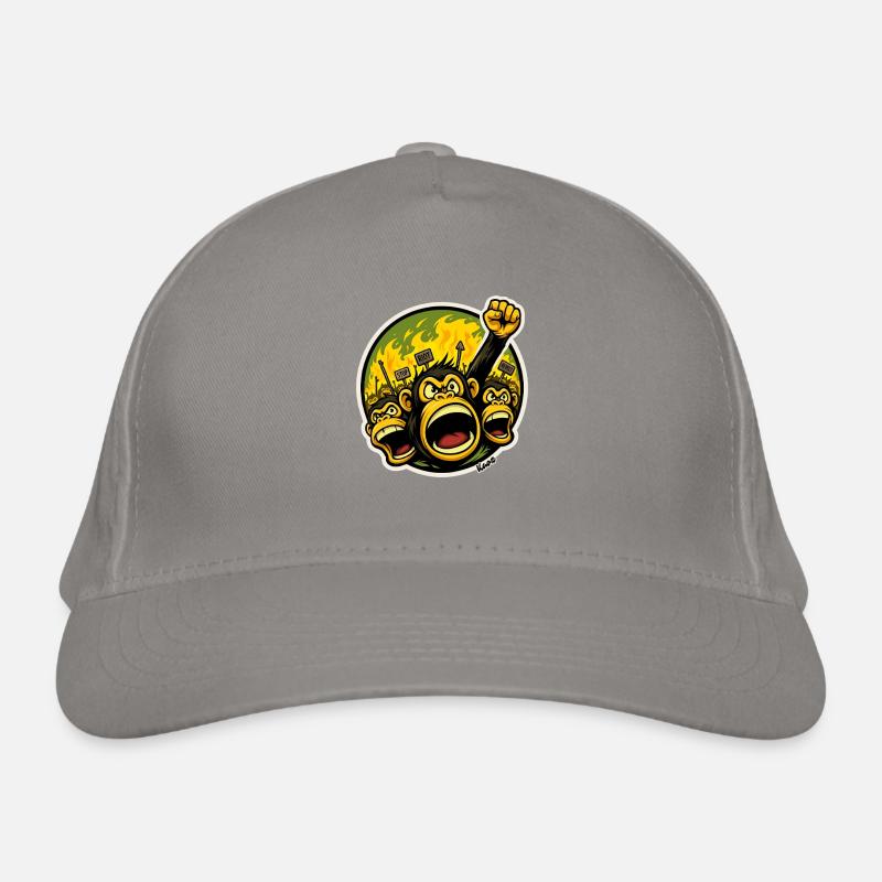 Angry Primates Monkeys Protest Cartoon Organic Baseball Cap