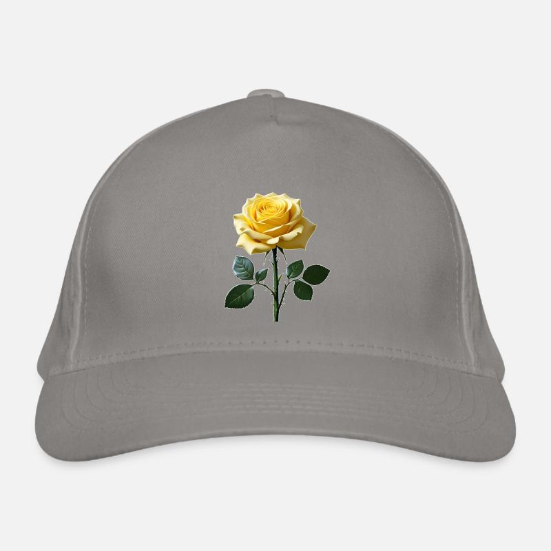 Rose jaune sur feuilles vertes Casquette classique bio