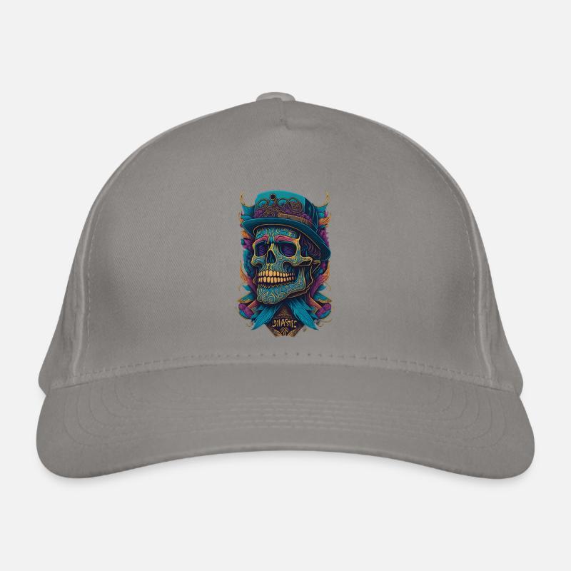 Squelette Crâne avec chapeau et fleurs Bande dessinée cool Casquette classique bio