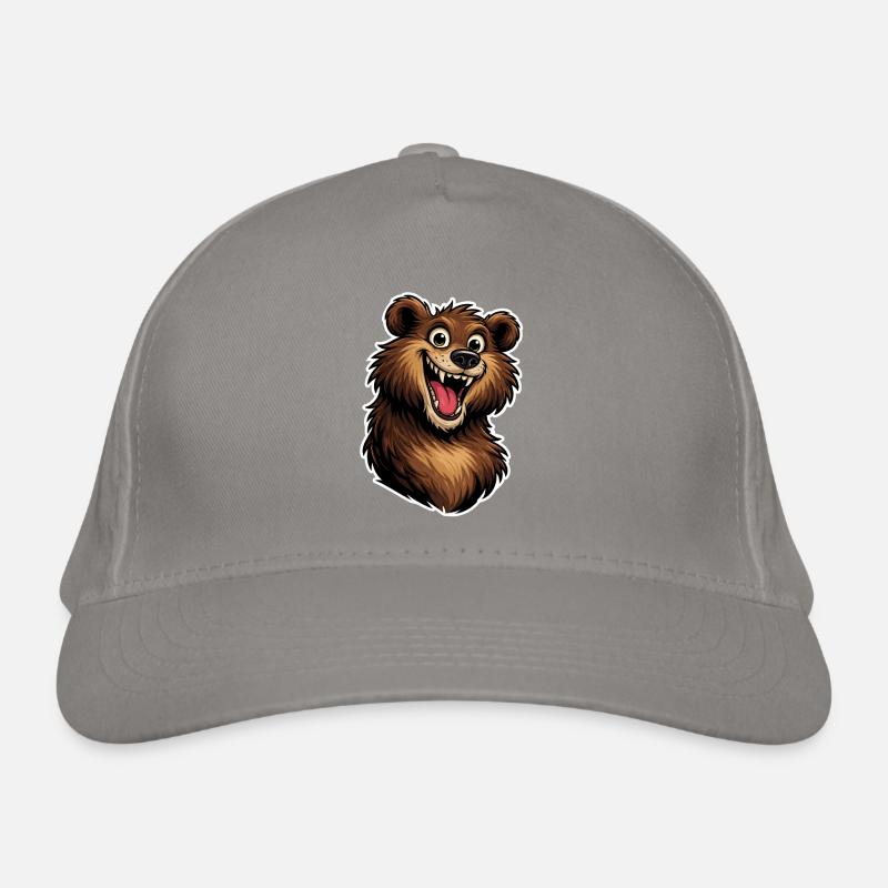Tête d’ours joyeuse dans un style dessin animé. Casquette classique bio