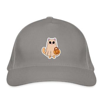 Katzengeist mit Halloweenkürbis - Bio-Baseballkappe - Hellgrau - Vorne