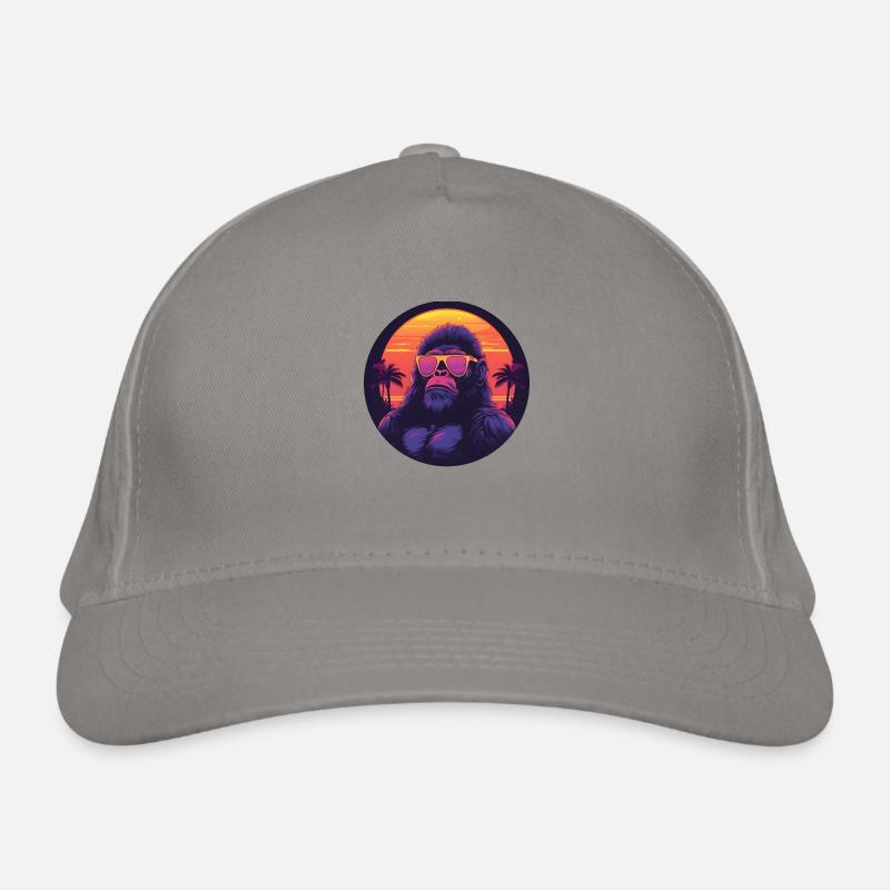 Synthwave gorilla Sunset - Organic Baseball Cap - light grey