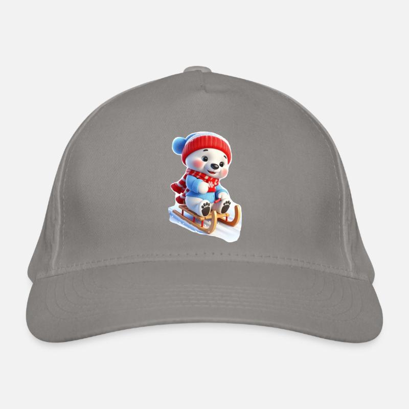 Winter bear on sled Organic Baseball Cap