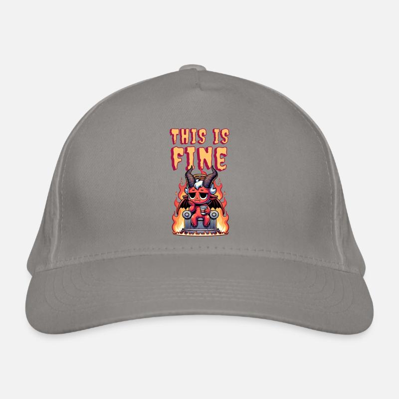 cute devil with coffee | this is fine meme Organic Baseball Cap