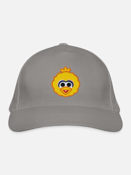 Sesamstraße Bibo Als Stickmotiv - Bio-Baseballkappe - Hellgrau