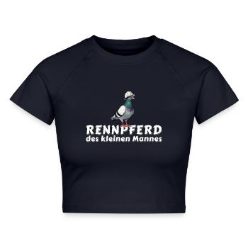Tauben Shirt Tasse Hoodie Bergmann Rennpferd - Cropped Frauen Organic T-Shirt - Navy - Vorne - AI Model Female 172 light (172cm)