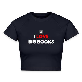 I LOVE BIG BOOKS - adakia - Cropped Frauen Organic T-Shirt - Navy - Vorne - AI Model Female 172 light (172cm)
