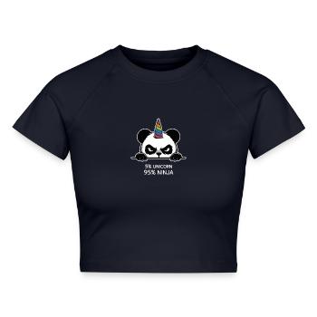 Panda Einhorn Ninja Spruch - Cropped Frauen Organic T-Shirt - Navy - Vorne - AI Model Female 172 light (172cm)