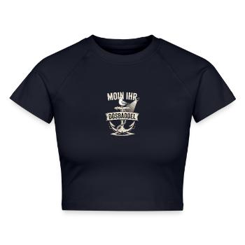 Moin Ihr Dösbaddel Maritimer Spruch Möwe Anker - Cropped Frauen Organic T-Shirt - Navy - Vorne - AI Model Female 172 light (172cm)