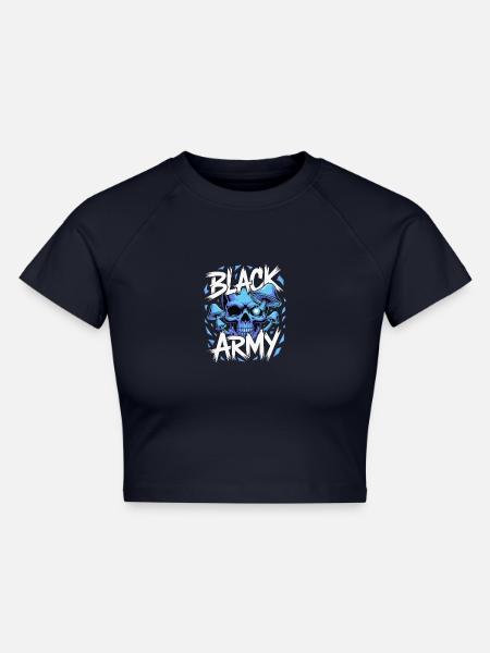 Blauer Schädel Armee Pilze - Cropped Frauen Organic T-Shirt - Navy