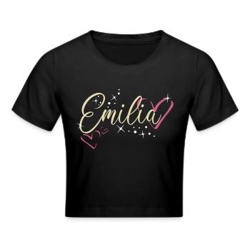 Emilia Surname First name Calligraphy Heart - Cropped T-Shirt - black - Front - Marisol (170cm)