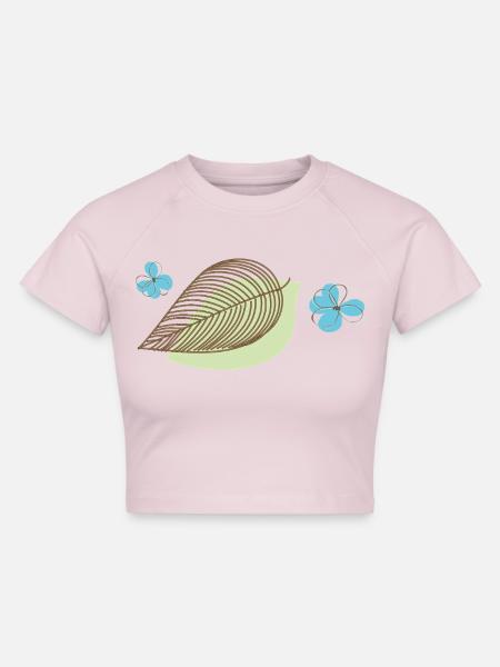 Blatt mit Blüte - Cropped Frauen Organic T-Shirt - Puderrosa