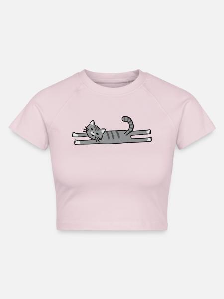 dehnende graue Katze - Cropped Frauen Organic T-Shirt - Puderrosa