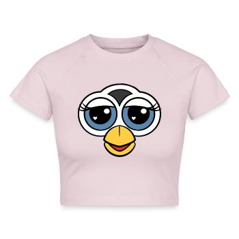 Furby Portrait Gesicht Mit Großen Augen - Cropped Frauen Organic T-Shirt - Puderrosa - Vorne - AI Model Female 172 dark (172cm)
