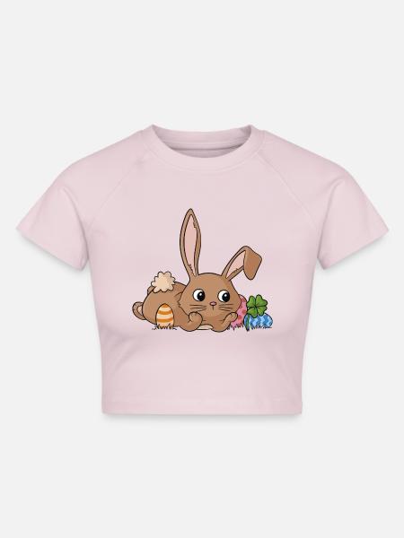 Träumender Comic Osterhase - Cropped Frauen Organic T-Shirt - Puderrosa