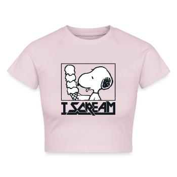 Peanuts Snoopy I Scream Icecream Eiscreme Witzig - Cropped Frauen Organic T-Shirt - Puderrosa - Vorne - AI Model Female 172 dark (172cm)