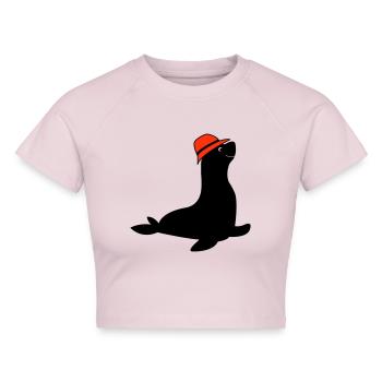 seehund anglerhut - Cropped Frauen Organic T-Shirt - Puderrosa - Vorne - AI Model Female 172 dark (172cm)