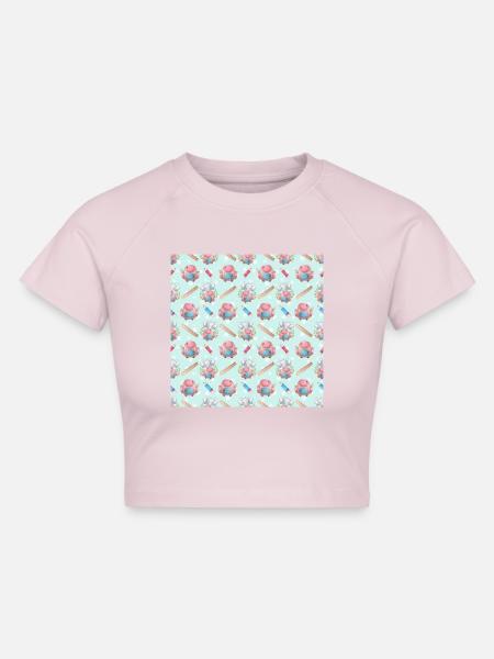 Cute Elephant Animal Pattern - Cropped Frauen Organic T-Shirt - Puderrosa