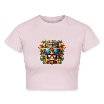 Tiki / Hawaii / Tropisch /Insel / Kultur / Logo - Cropped Frauen Organic T-Shirt - Puderrosa - Vorne - AI Model Female 172 dark (172cm)