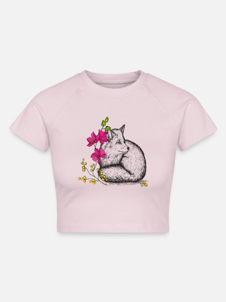 Fuchs mit Blumen - Cropped Frauen Organic T-Shirt - Puderrosa