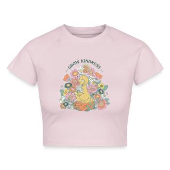 Sesamstraße Bibo Mit Blumen Grow Kindness - Cropped Frauen Organic T-Shirt - Puderrosa - Vorne - AI Model Female 172 dark (172cm)