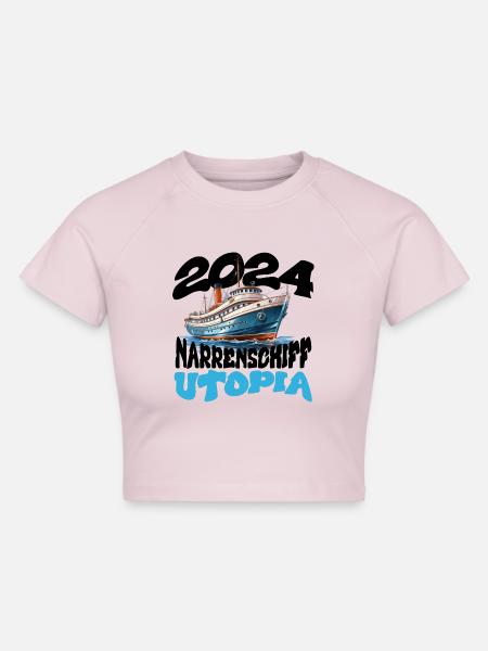 Narrenschiff Utopia, Franz Josef Strauß - Cropped Frauen Organic T-Shirt - Puderrosa