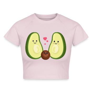 Happy Family - Glückliche Avocado Familie - Baby - Cropped Frauen Organic T-Shirt - Puderrosa - Vorne - AI Model Female 172 dark (172cm)