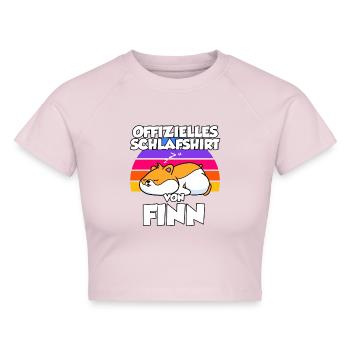Offizielles Schlafshirt Von Finn - Cropped Frauen Organic T-Shirt - Puderrosa - Vorne - AI Model Female 172 dark (172cm)