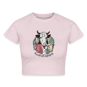 Liebe alle Tiere Kuh Schwein Hase Schaf - Cropped Frauen Organic T-Shirt - Puderrosa - Vorne - AI Model Female 172 dark (172cm)