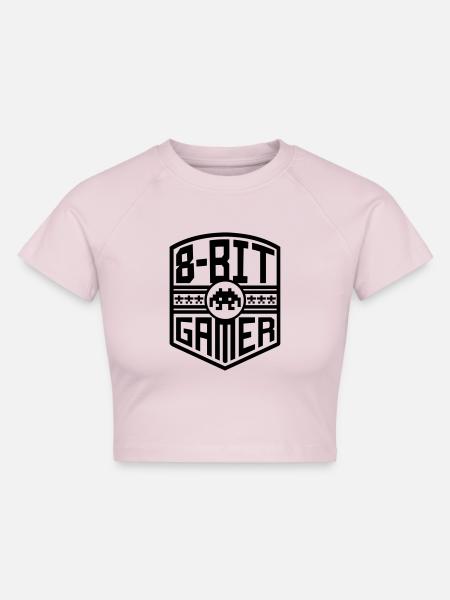8-Bit Gamer (Wappen) - Cropped Frauen Organic T-Shirt - Puderrosa
