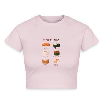 Aquarellmalerei Arten von Sushi - Cropped Frauen Organic T-Shirt - Puderrosa - Vorne - AI Model Female 172 dark (172cm)