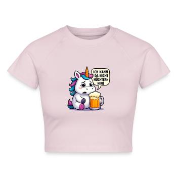 Ich kann da nicht nüchtern hin Einhorn - Cropped Frauen Organic T-Shirt - Puderrosa - Vorne - AI Model Female 172 dark (172cm)